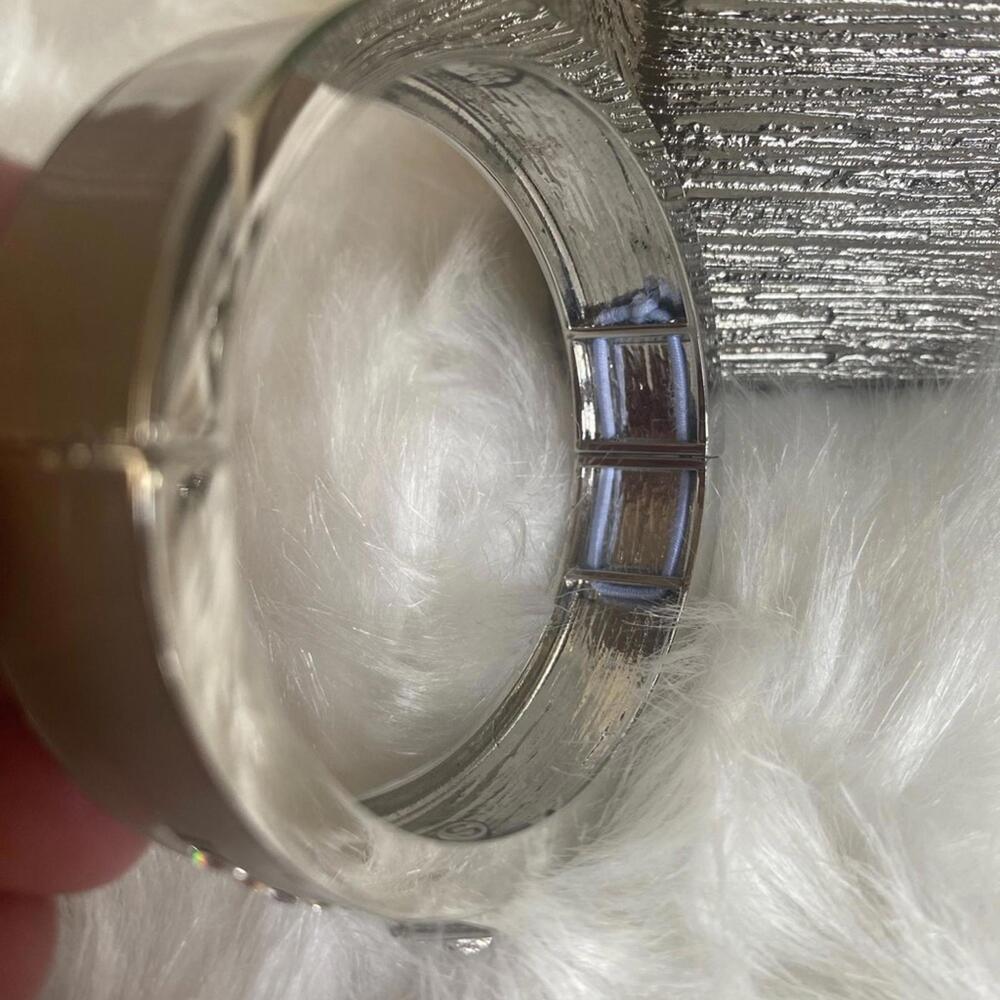 Silver Tone Bangle Bracelet with Clear Crystal Accents - Picture 3 of 4
